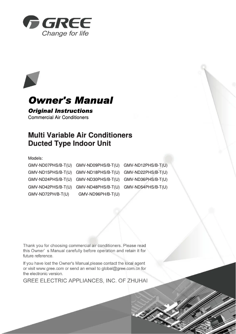 Page 1 de la notice Manuel utilisateur Gree GMV-ND96PH/B-T(U)