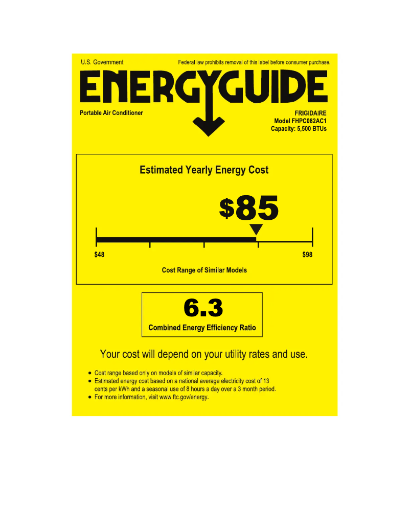 Page n°1 - Label énergétique Frigidaire FHPC082AC1