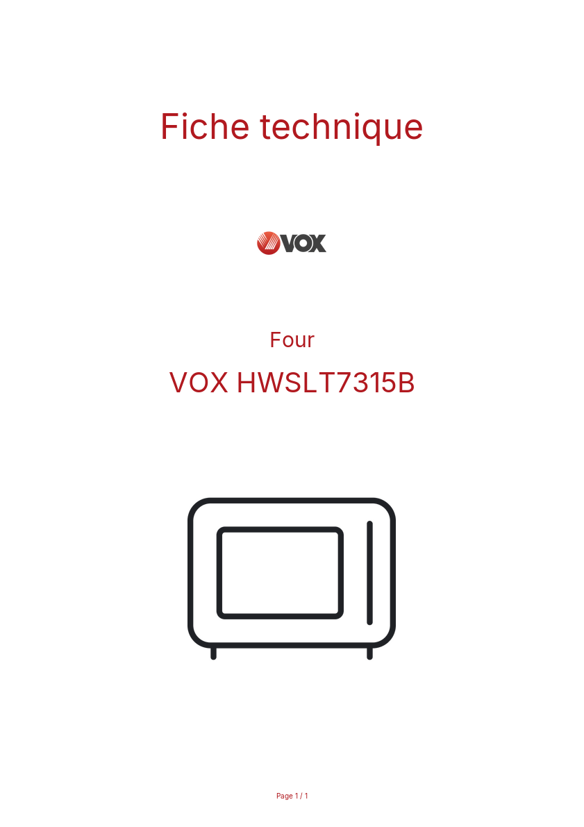 Page n°1 - Fiche technique VOX HWSLT7315B
