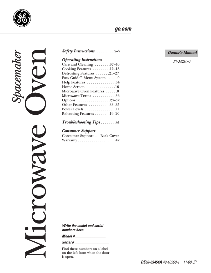 Image de la première page du manuel de l'appareil PVM2070DMWW