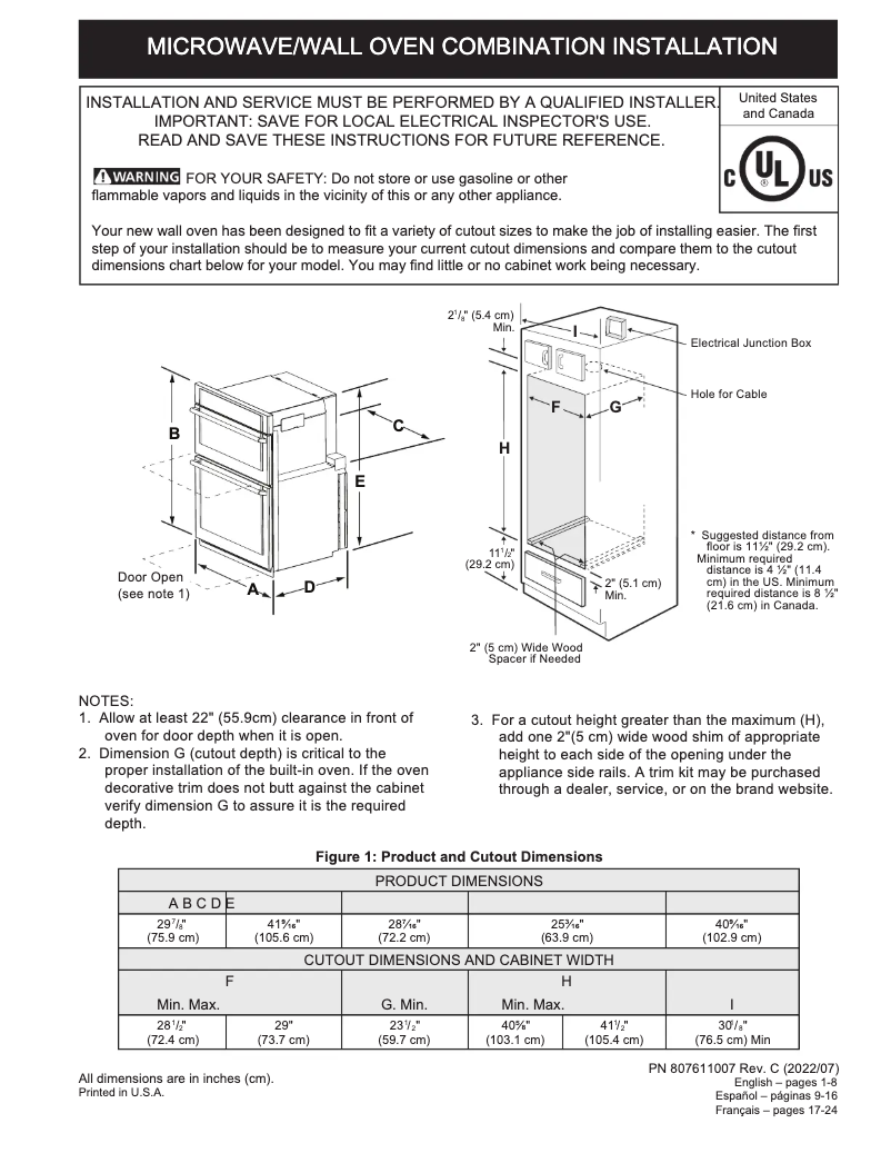 Page n°1 - Guide d'installation Frigidaire PCWM3080AF