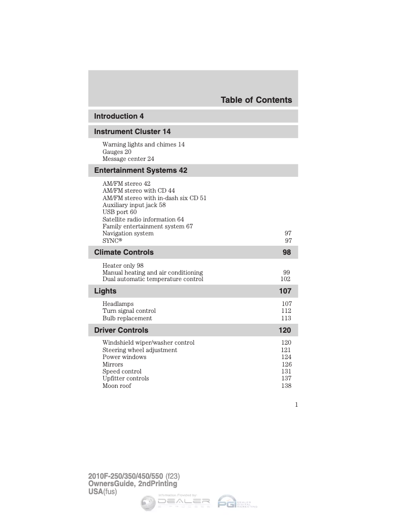 Image de la première page du manuel de l'appareil F-250 Super Duty (2010)