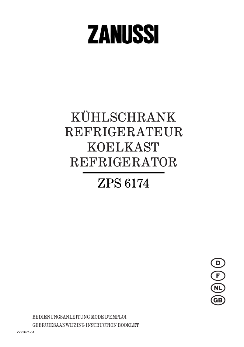 Page n°1 - Manuel utilisateur Zanussi ZPS6174