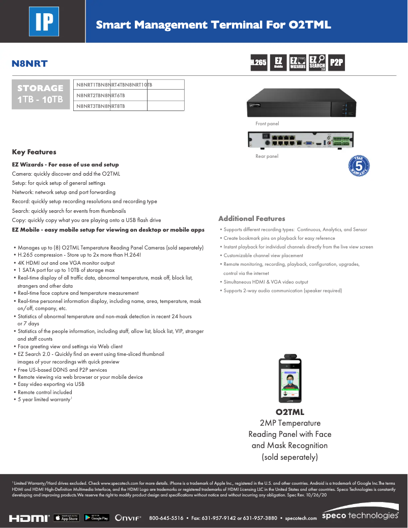 Page n°1 - Fiche technique Speco Technologies N8NRT