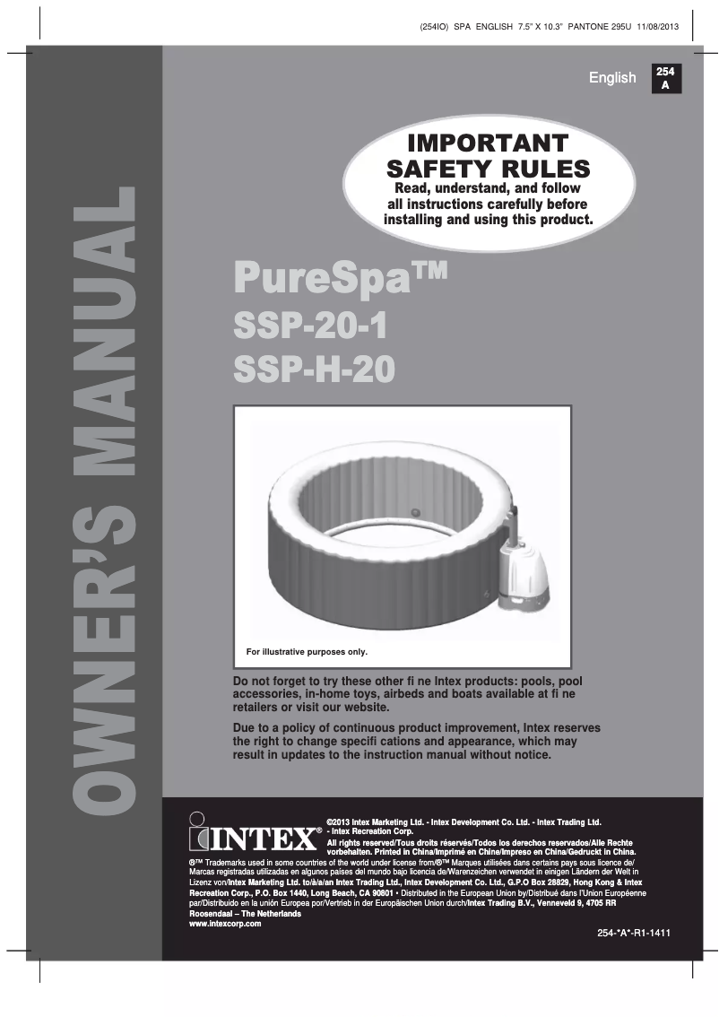 Page n°1 - Manuel utilisateur Intex PureSpa SSP-20-1