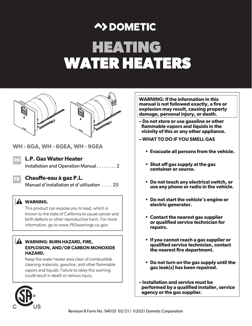 Página 1 del manual Manual de usuario Dometic WH-6GEA