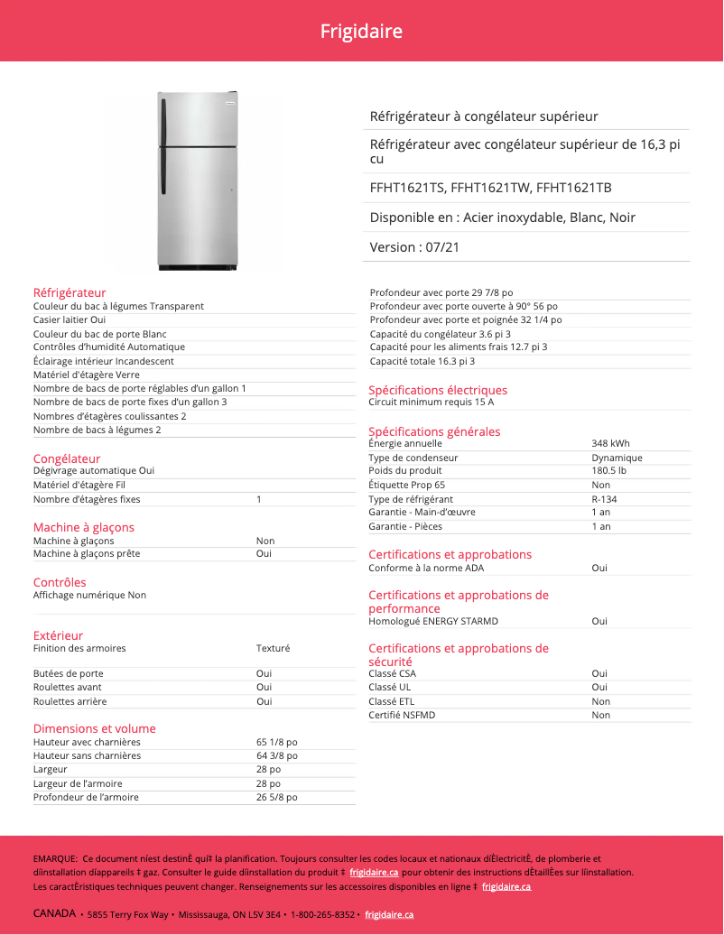 Image de la première page du manuel de l'appareil FFHT1621TS