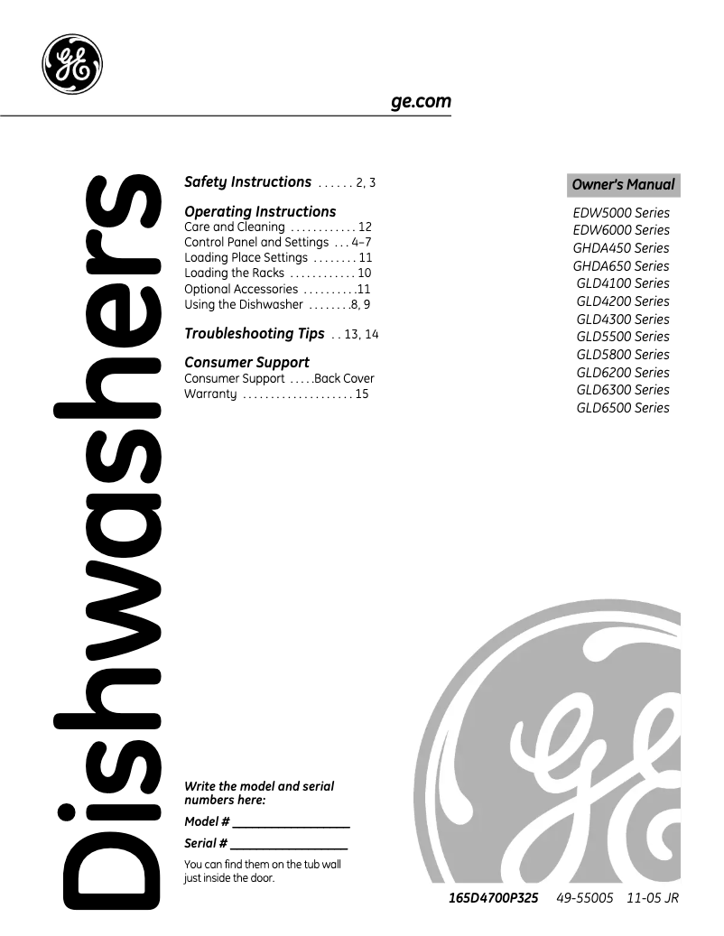 Page 1 de la notice Manuel d'utilisation et d'entretien GE GLD4200MWW