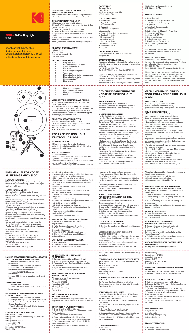 Page n°1 - Manuel utilisateur Kodak Selfie Ring Light SL001