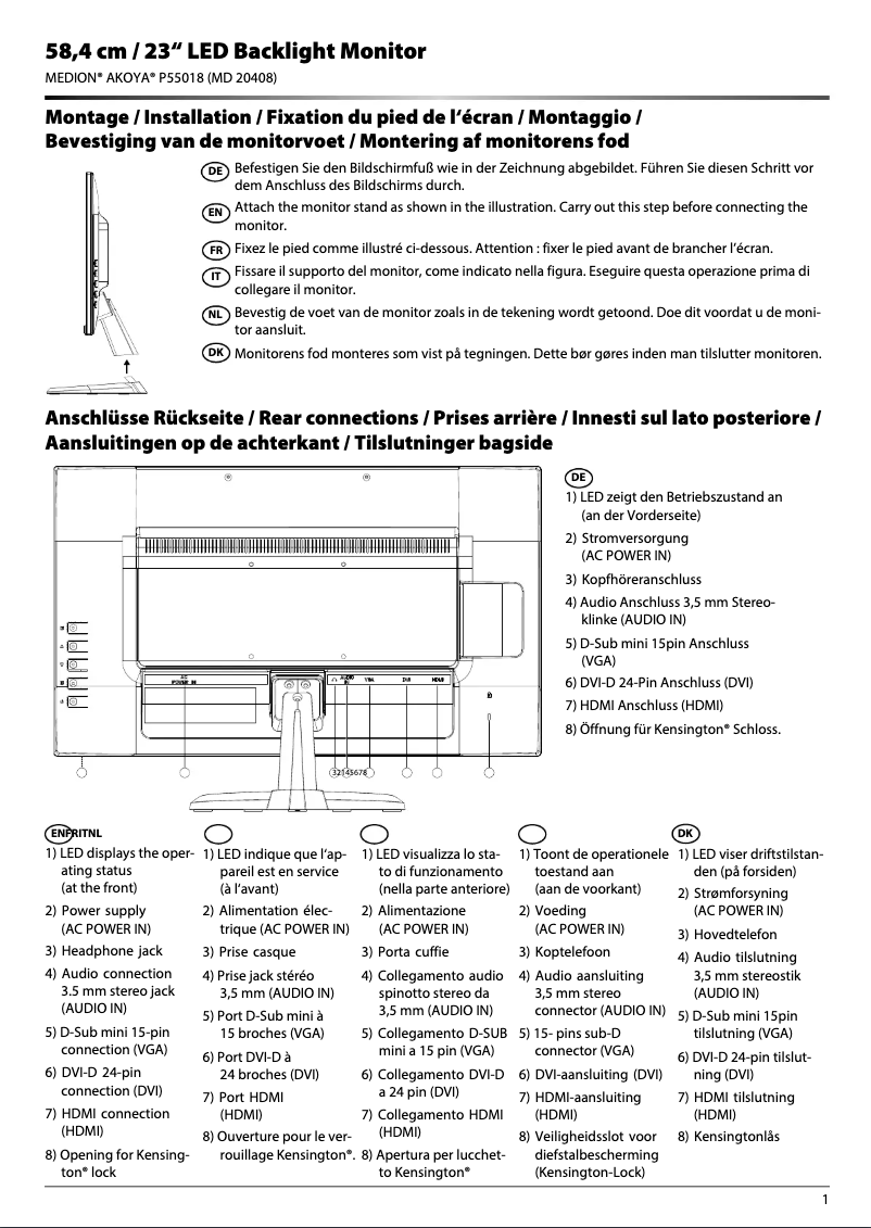 Page 1 de la notice Guide de démarrage rapide Medion Akoya P55018 (MD 20408)
