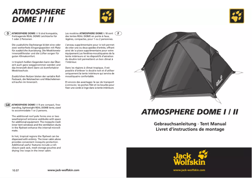 Página 1 del manual Manual de usuario Jack Wolfskin Atmosphere Dome II