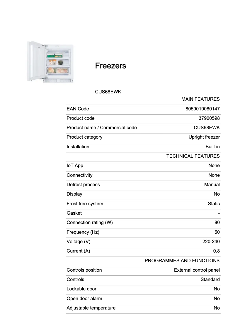 Image de la première page du manuel de l'appareil CUS68EWK
