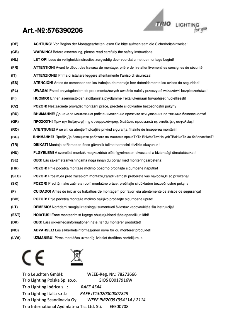 Page n°1 - Manuel utilisateur Trio Lighting TL Brama