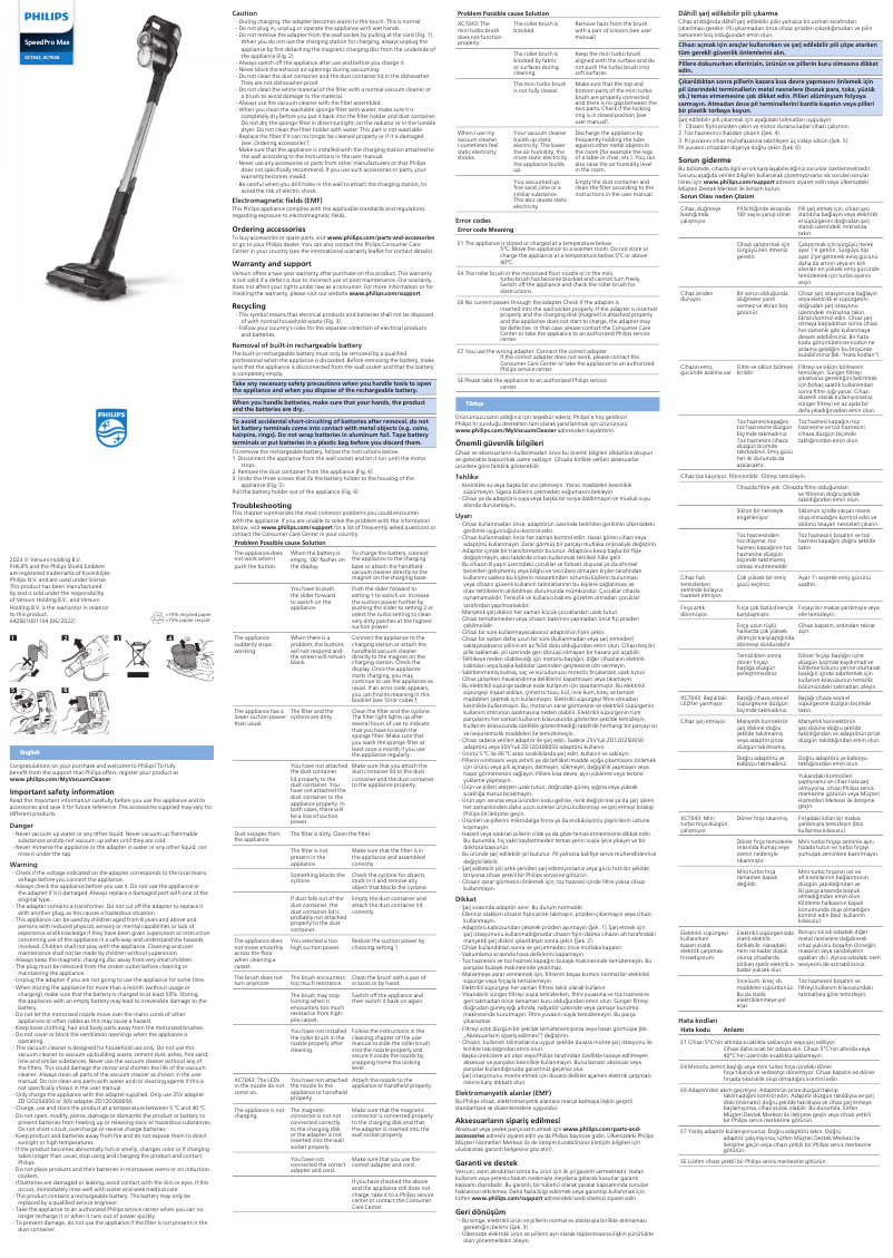 Page n°1 - Manuel utilisateur Philips SpeedPro Max XC7040