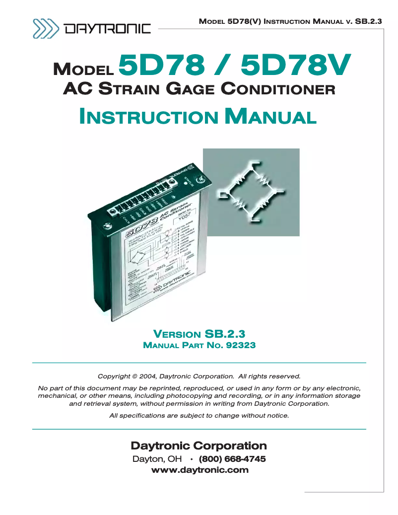 Page n°1 - Manuel utilisateur Daytronic 5D78