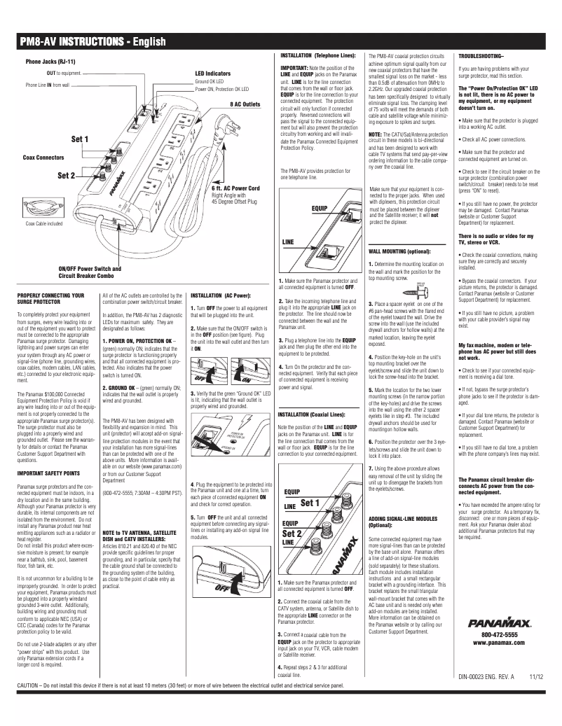 Image de la première page du manuel de l'appareil PM8-AV