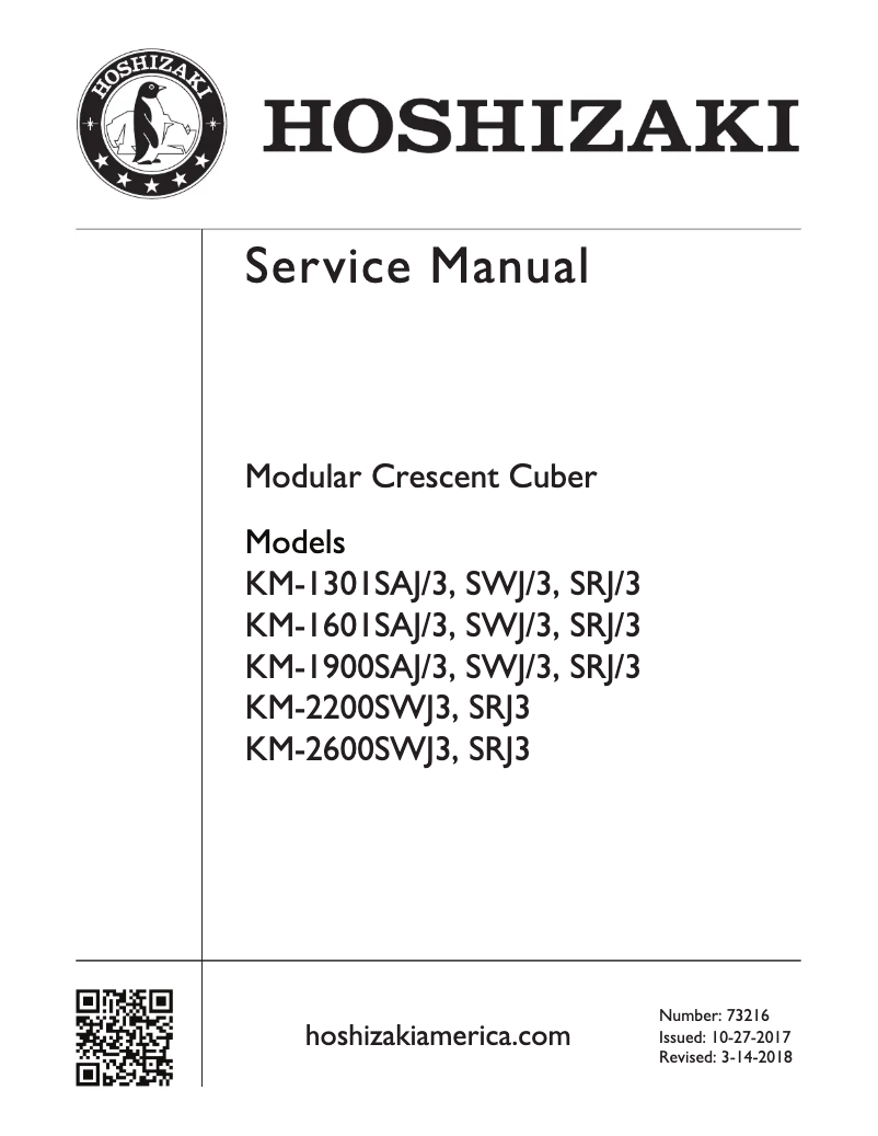 Page 1 de la notice Manuel utilisateur Hoshizaki KM-1601SAJ3