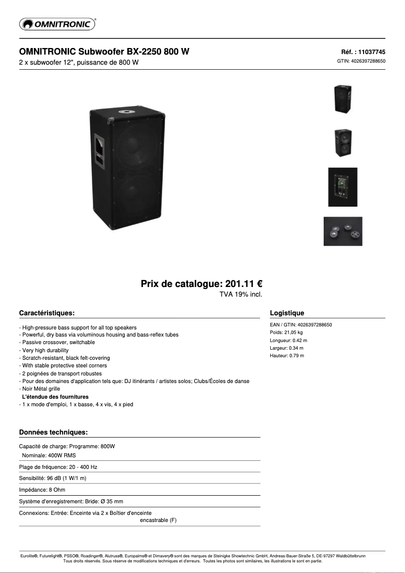 Página 1 del manual Ficha técnica Omnitronic BX-2250