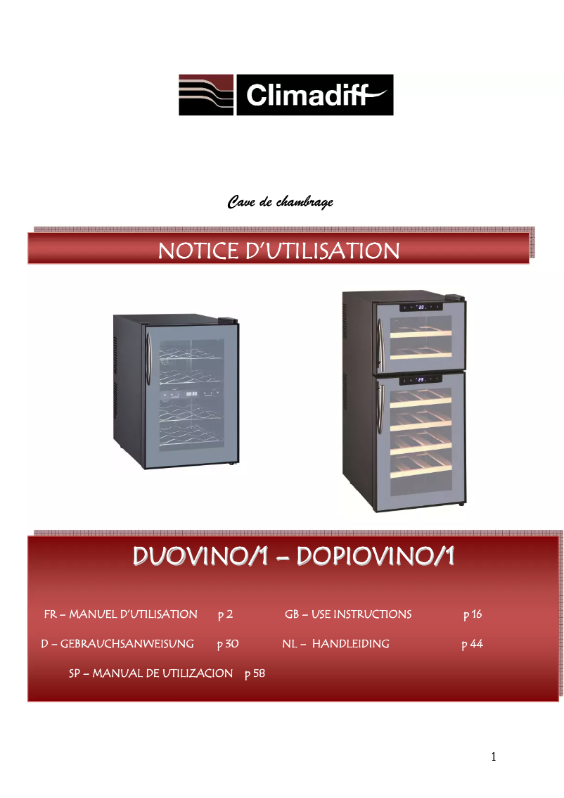 Image de la première page du manuel de l'appareil Duovino/1