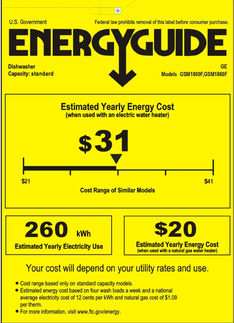 Page 1 de la notice Label énergétique GE Spacemaker GSM1800FBB