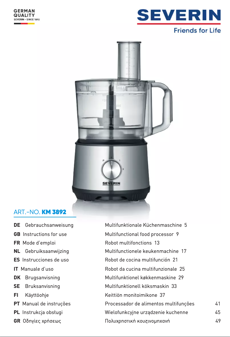 Page 1 de la notice Manuel utilisateur Severin KM 3892