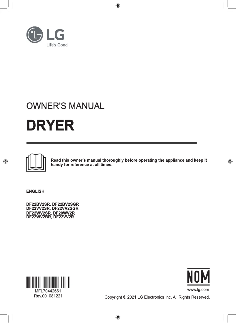 Page 1 de la notice Manuel utilisateur LG DF20WV2R