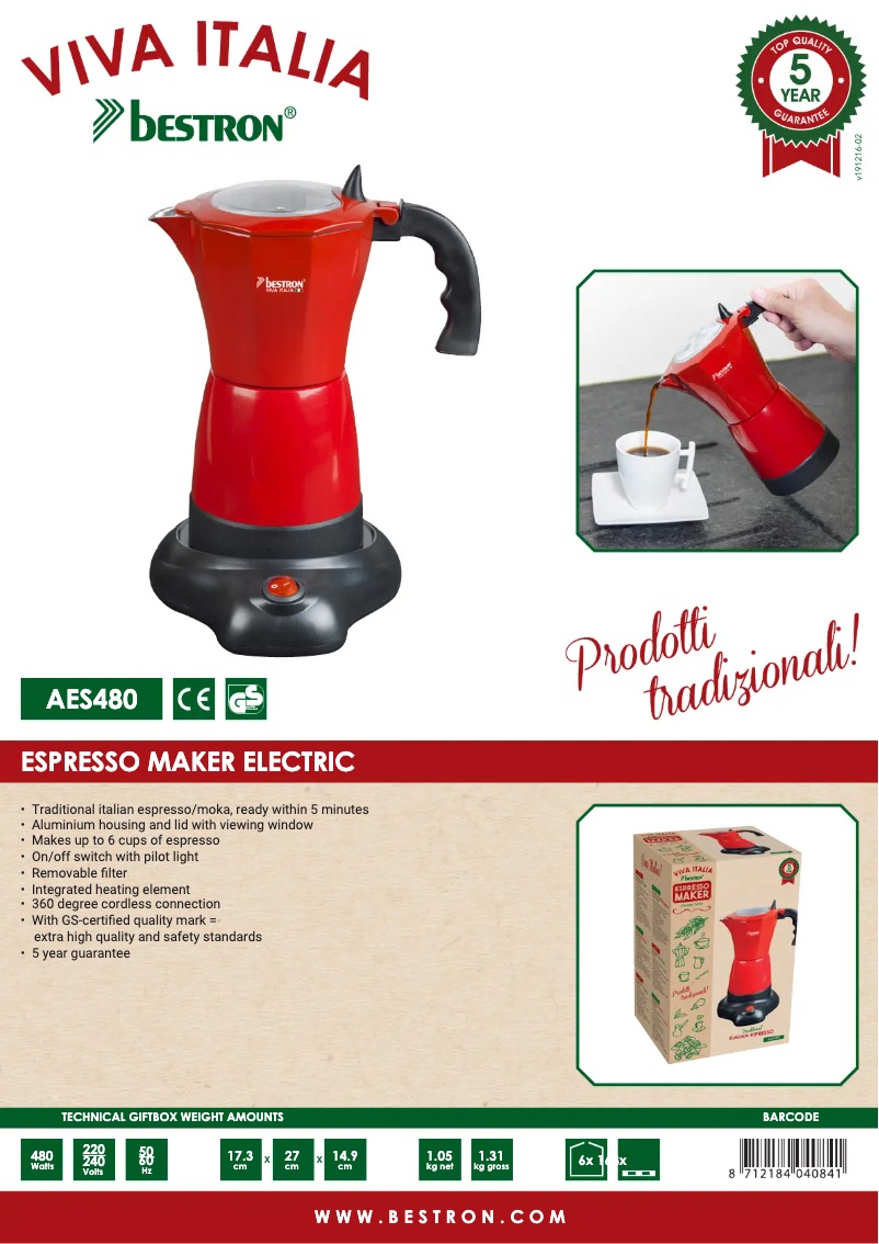 Page 1 de la notice Fiche technique Bestron AES480