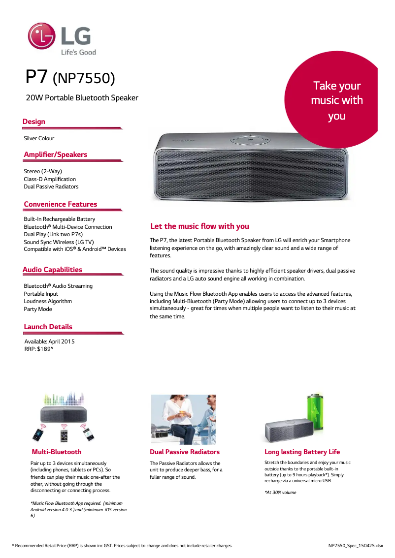 Page n°1 - Fiche technique LG NP7550