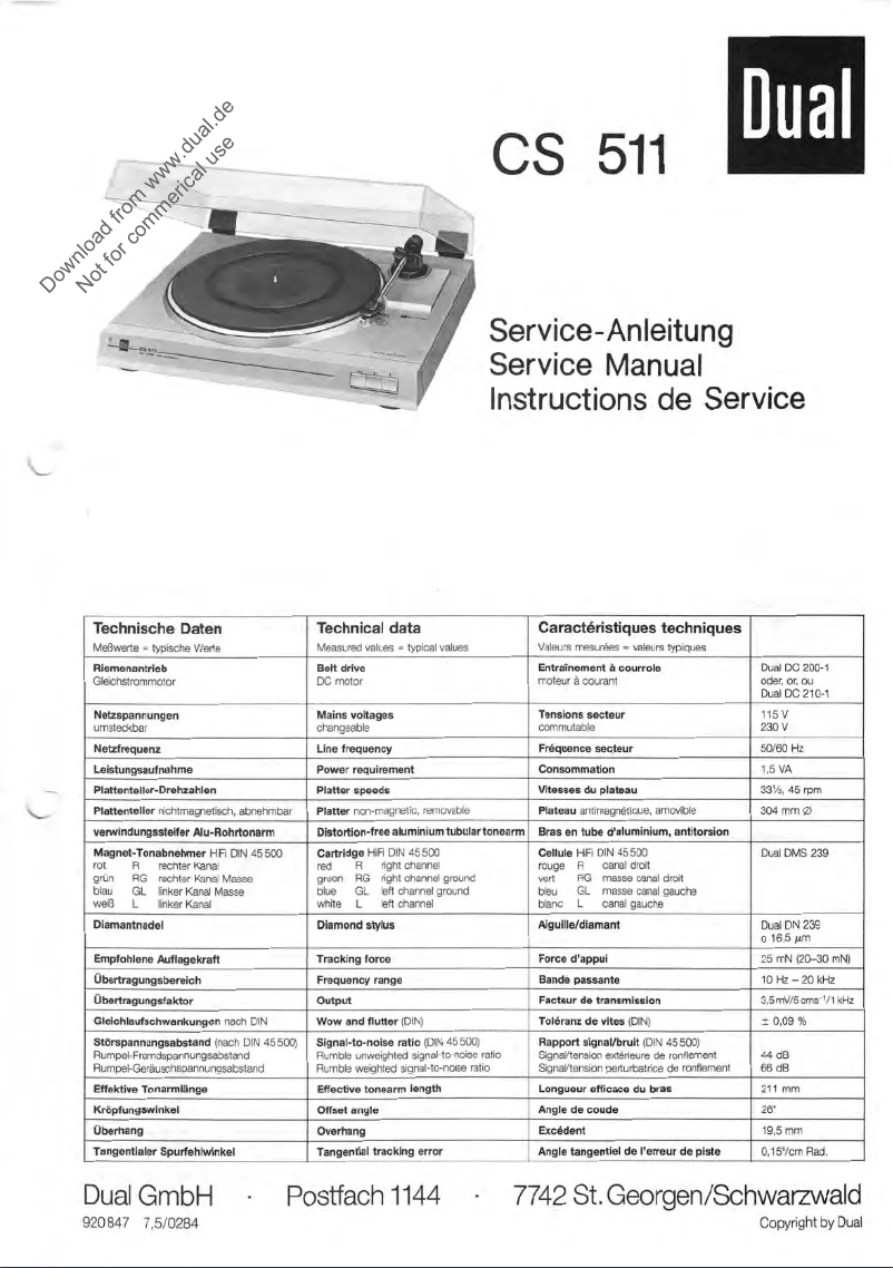 Page 1 of the manual User Manual Dual CS 511