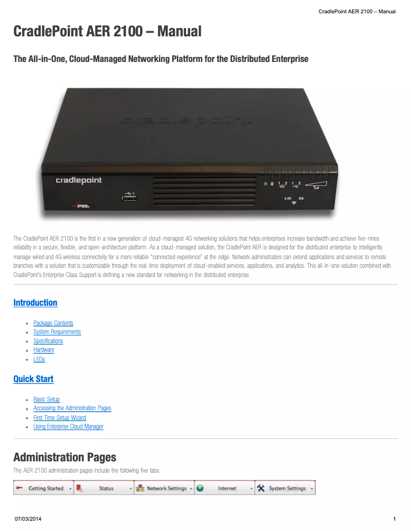Page n°1 - Manuel utilisateur Cradlepoint AER2100