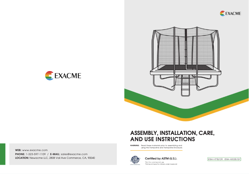 Page 1 de la notice Manuel utilisateur EXACME 6184-H71B