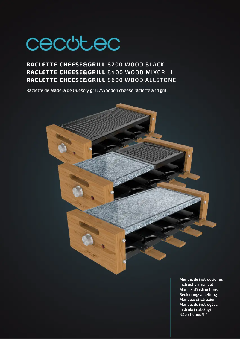 Page 1 de la notice Manuel utilisateur Cecotec Cheese&Grill 8400 Wood MixGrill