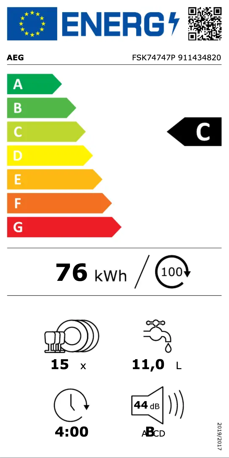 Page n°1 - Label énergétique AEG FSK74747P