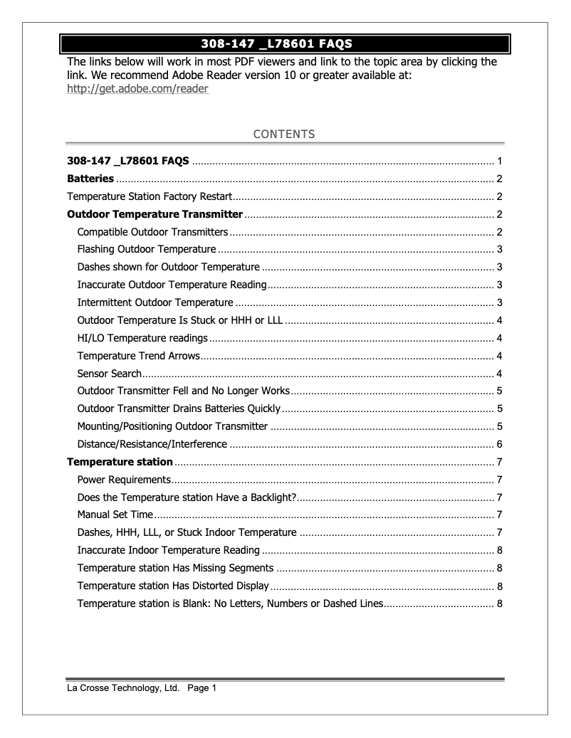Page n°1 - FAQ La Crosse Technology 308-147