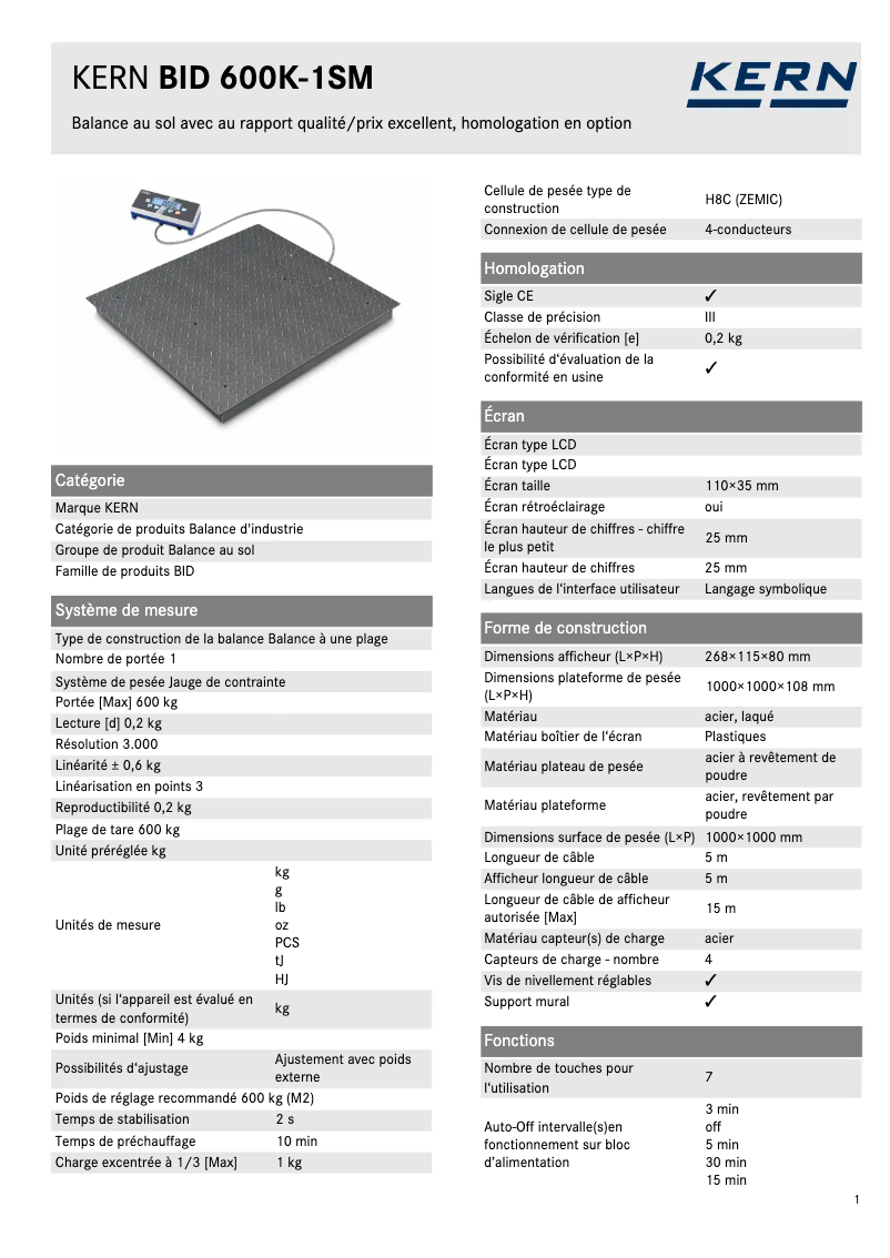 Image de la première page du manuel de l'appareil BID 600K-1SM