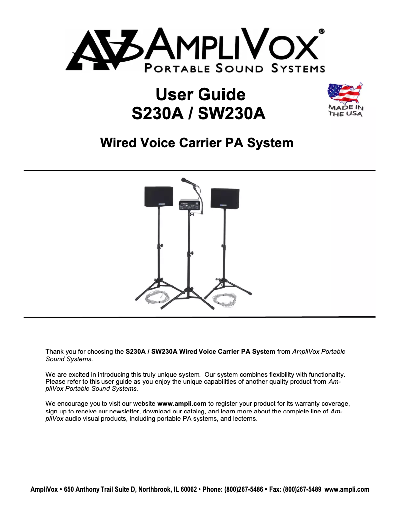 Page 1 de la notice Manuel utilisateur AmpliVox SW230A