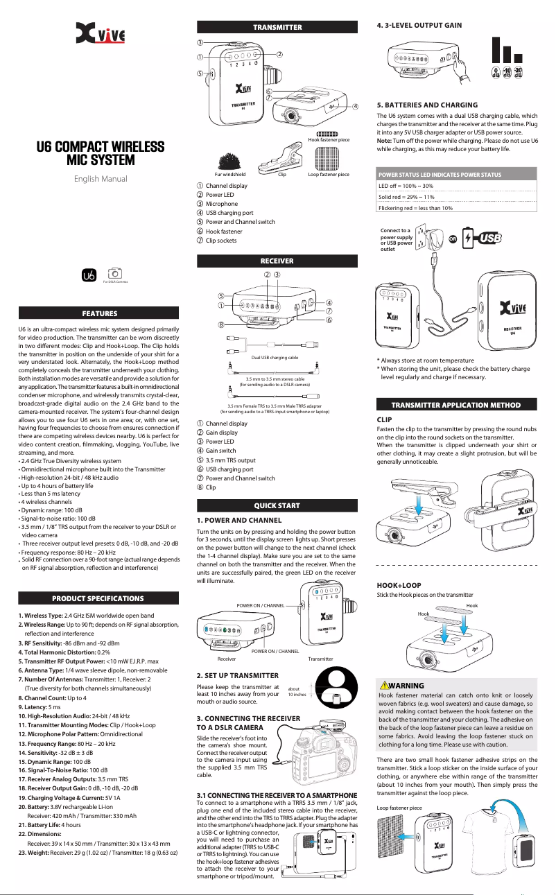 Page 1 de la notice Manuel utilisateur Xvive U6