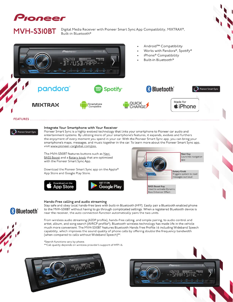 Page 1 de la notice Brochure Pioneer MVH-S310BT