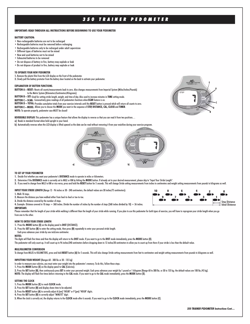 Page 1 de la notice Manuel utilisateur Sportline Goal 350