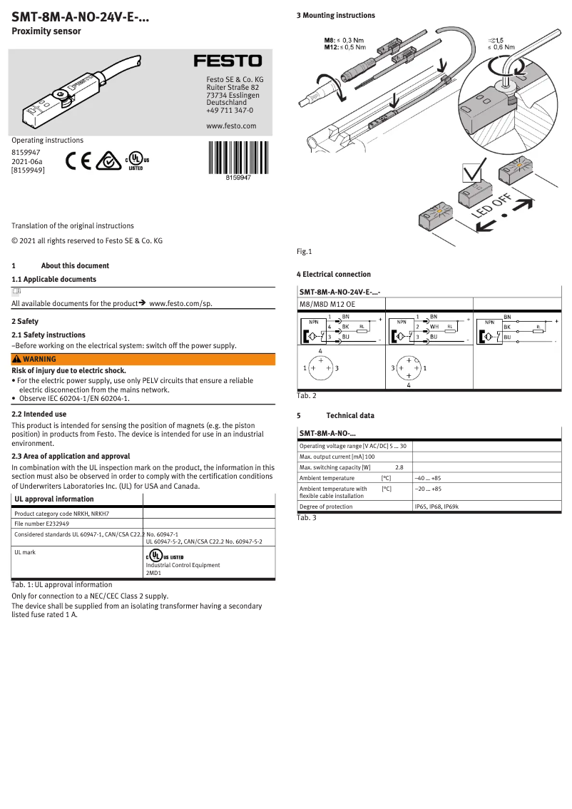 Image de la première page du manuel de l'appareil SMT-8M-A-NO-24V-E-7,5-OE