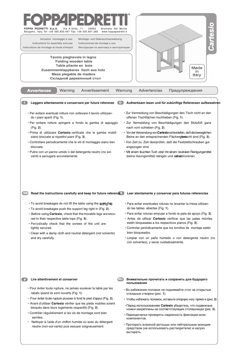 Page n°1 - Manuel utilisateur Foppapedretti Cartesio