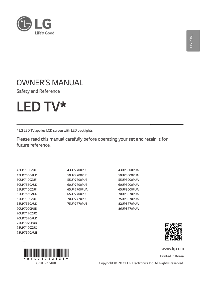 Page 1 of the manual User Manual LG 50UP7100ZUF