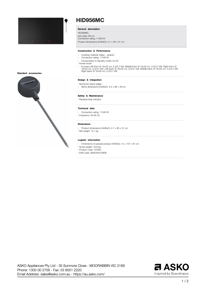 Image de la première page du manuel de l'appareil HID956MC