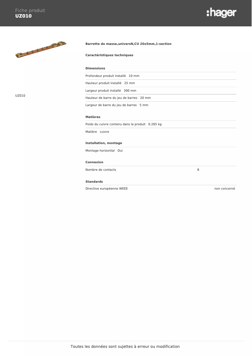 Image de la première page du manuel de l'appareil UZ010