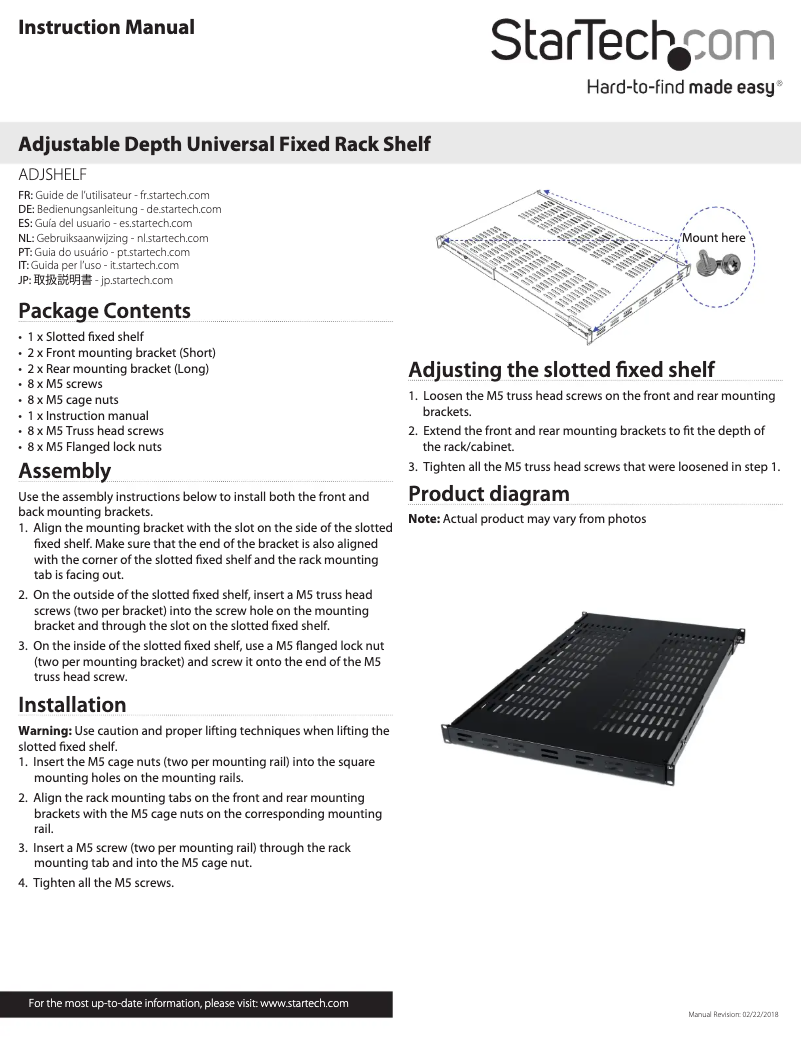 Page n°1 - Manuel utilisateur StarTech.com ADJSHELF