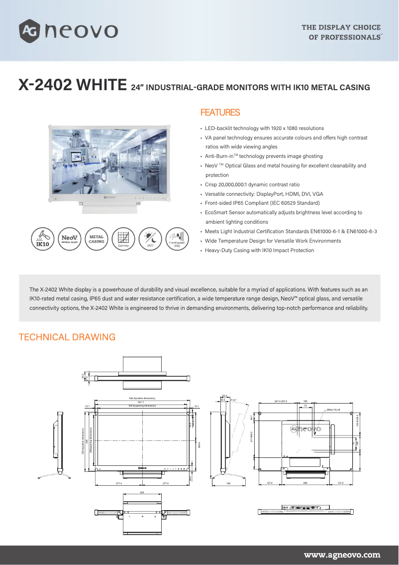 Page 1 de la notice Fiche technique AG Neovo X-2402