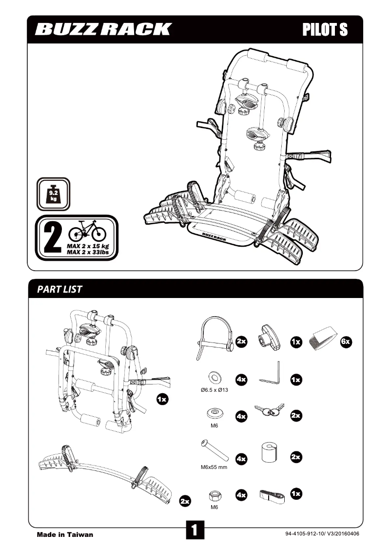 Page n°1 - Manuel utilisateur Buzz Rack Pilot S