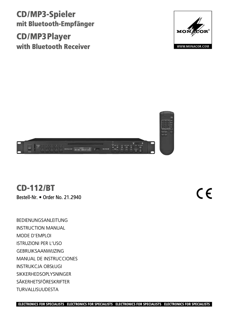 Page 1 de la notice Manuel utilisateur Monacor CD-112/BT