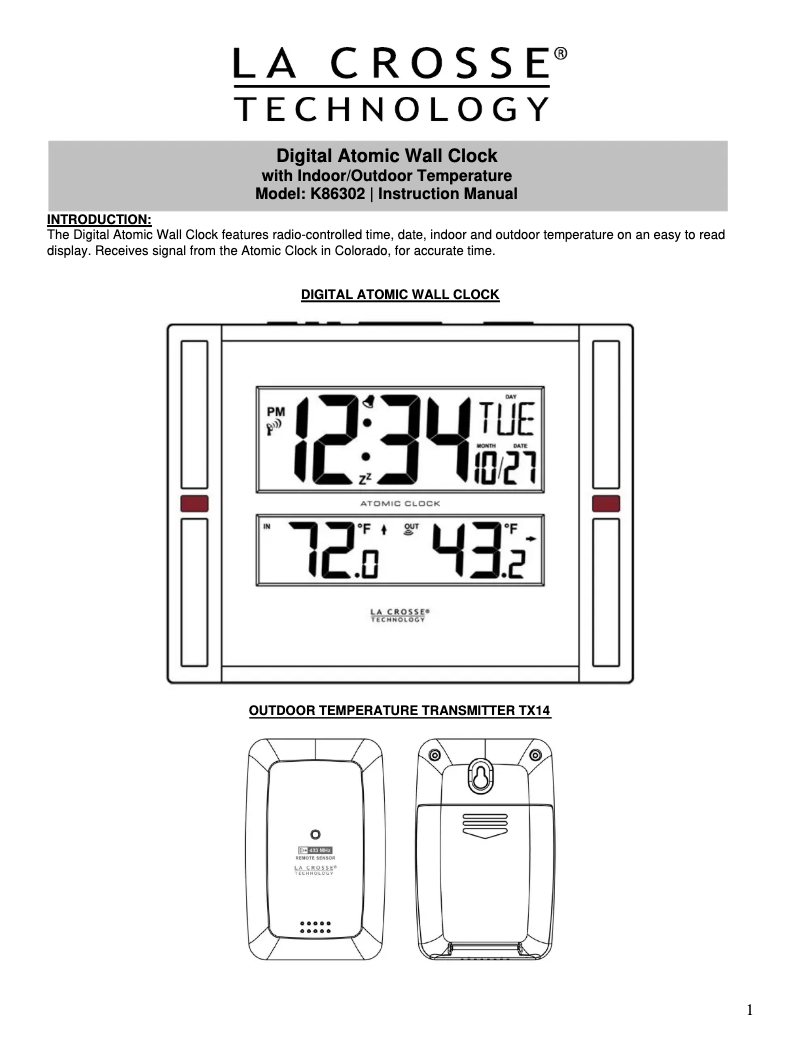 Page 1 de la notice Manuel utilisateur La Crosse Technology K86302