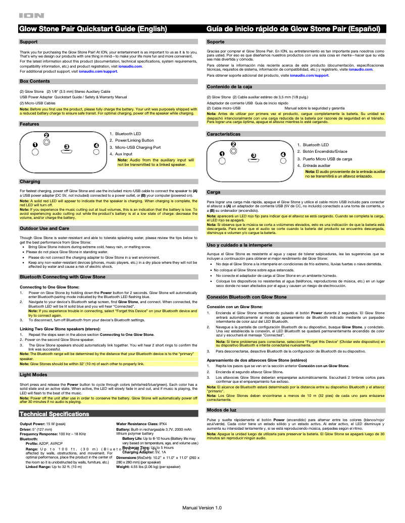 Page n°1 - Manuel utilisateur ION Glow Stone